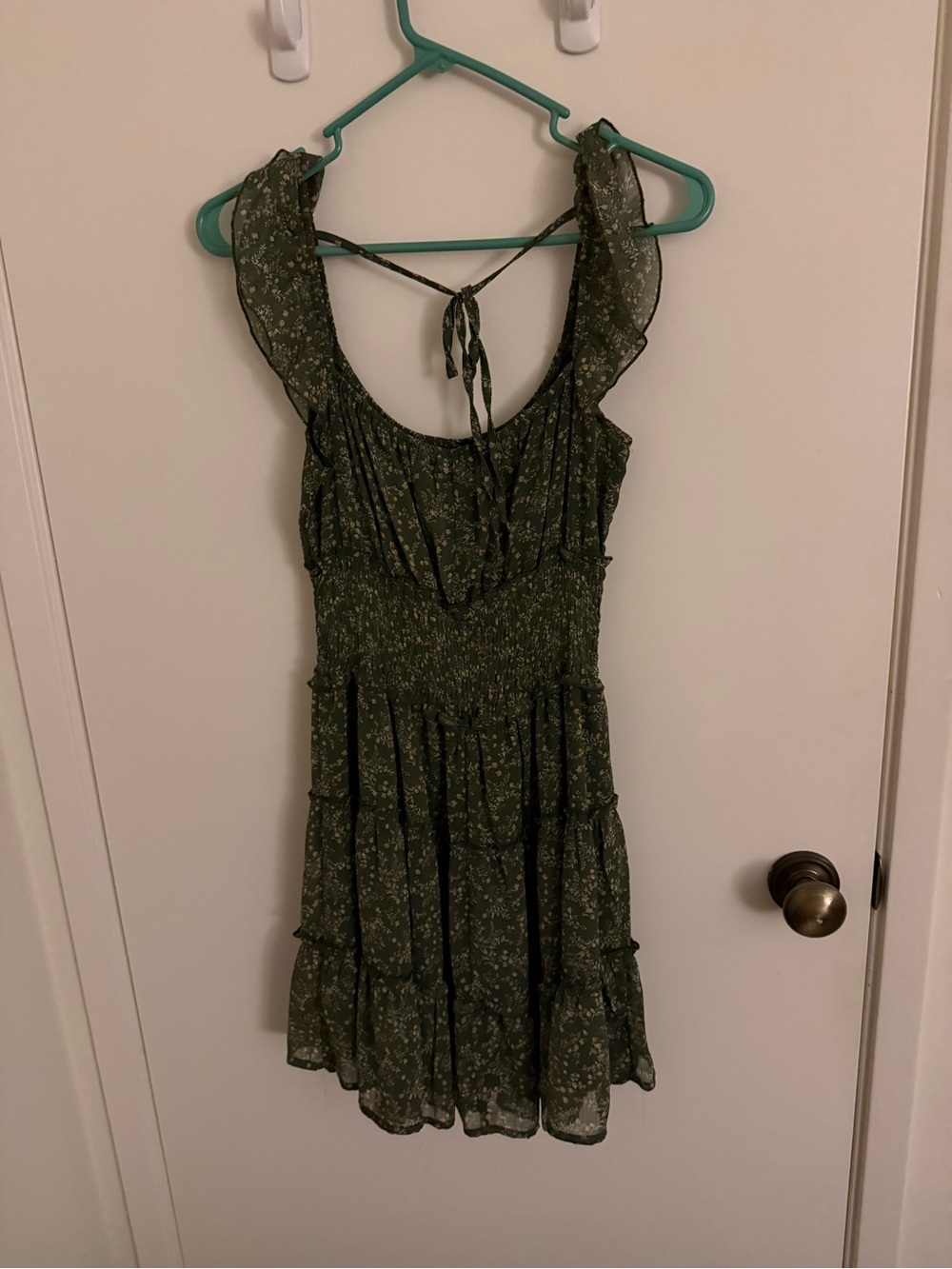 Trixxi Olive Green Floral Ruffle-Sleeve Mini Dress
